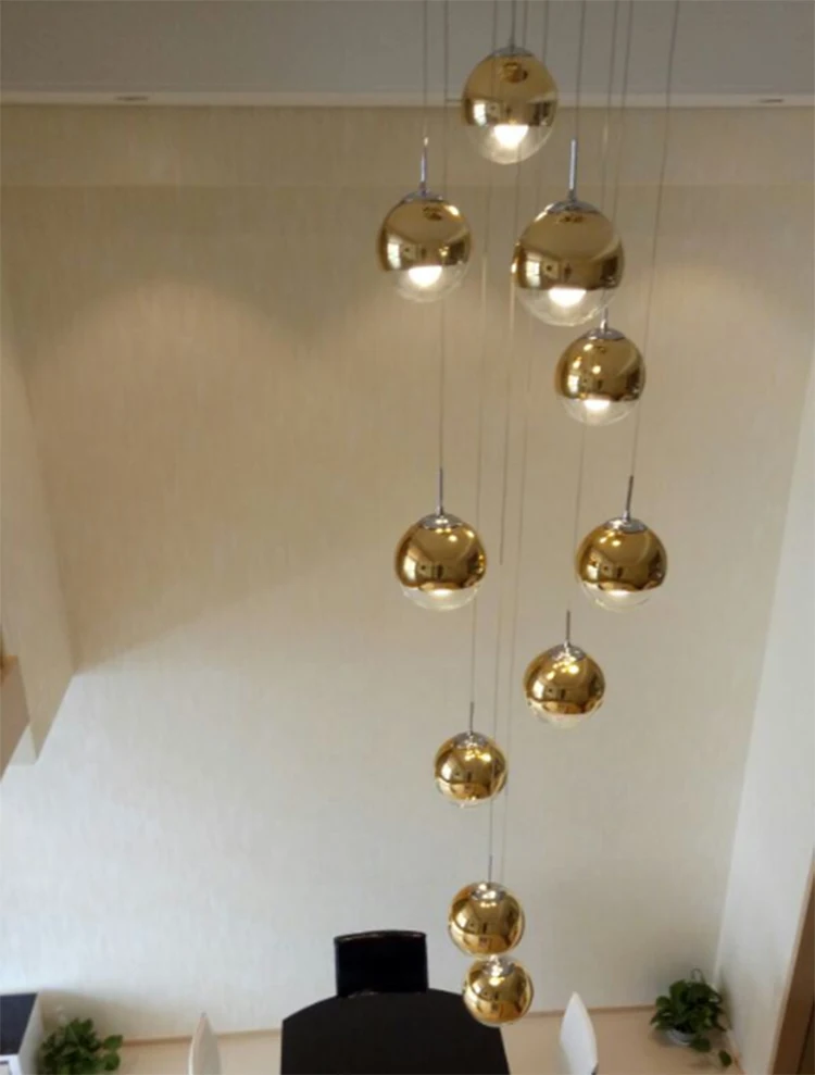 Stair rotating long pendant light Nordic personality glass living room dining room modern minimalist stair long pendant lamps