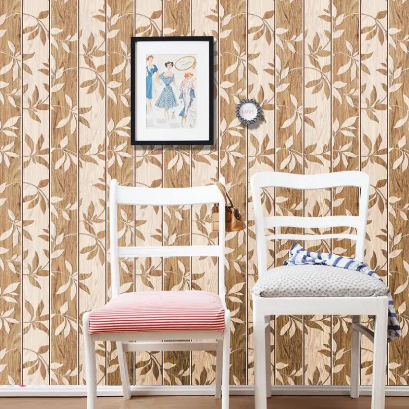 Винтажная 3d листовая настенная бумага креативная деревянная полоса обои рулон