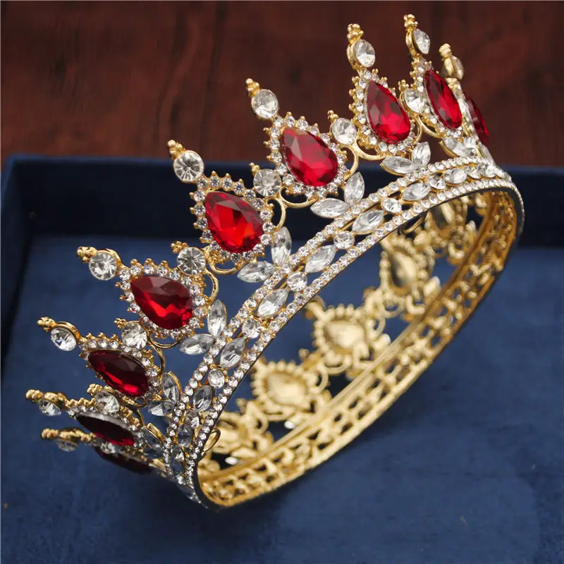 Gold Red Хрустальные винтажные королевские розы диадемы и короны для свадебного торжества выпускного вечера свадебные украшения для волос ювелирные изделия для волос аксессуары - Окраска металла: Gold Red