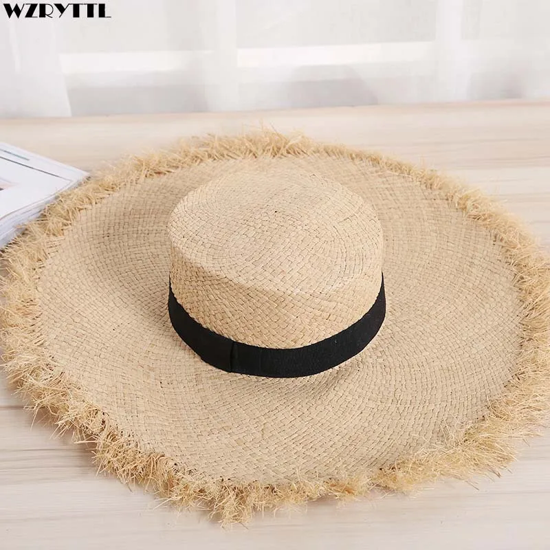 

Unisex Raffia Hat Fringed Straw Hat Large Wide Brim Sun Hat for women Man Band Beach Cap Summer UV Hat Kentucky Derby Visor Hat