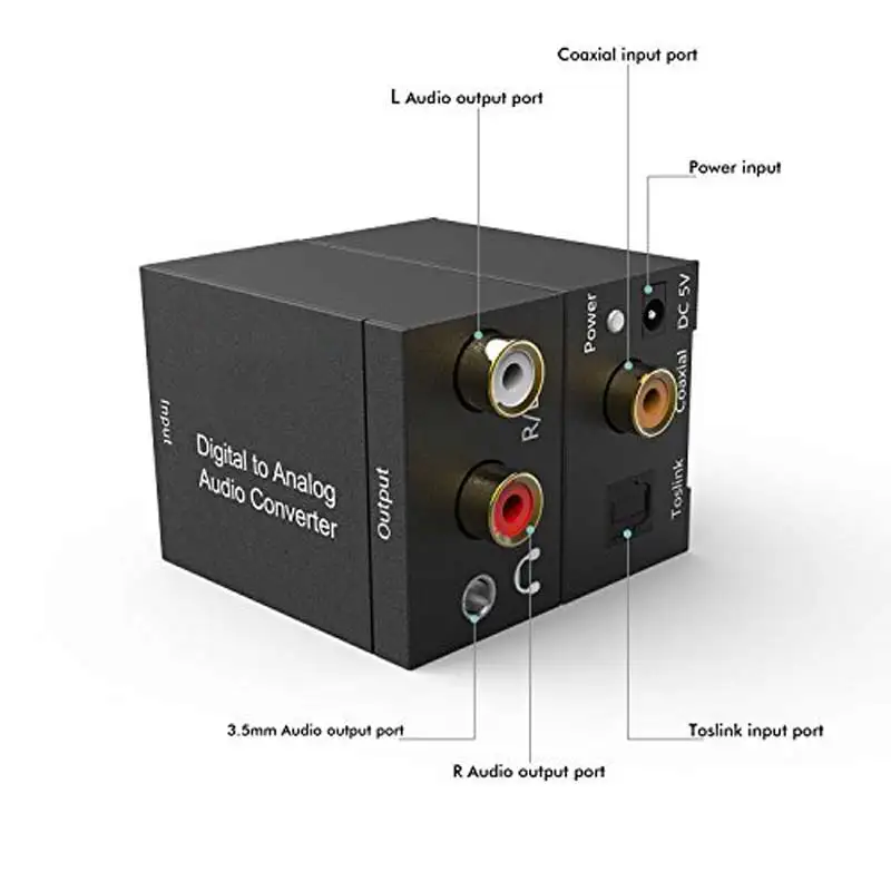 Цифровой оптический коаксиальный кабель к аналогу аудиоконвертер RCA и 3,5 мм(наушники) Outpouts, ЦАП 24 бит