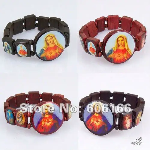 Оптовая продажа 48 шт. деревянные католические Четки из бисера браслет святые