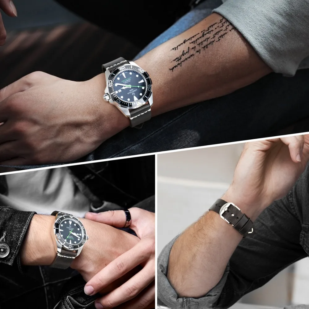 

MAIKES New Design Special Oil Wax Cow Leather Watch band 20mm 22mm 24mm Watch Accessories Watch Strap Black Watchband For SEIKO