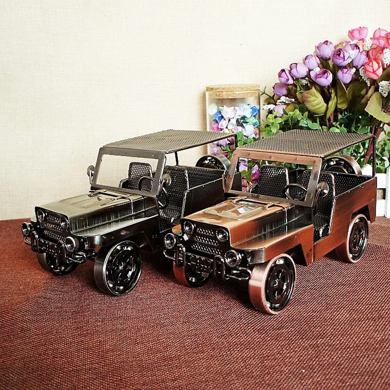 

Retro Classic Car Old Fashioned Model Vintage Metal Craft Home Decoration Antique Brass Black Figurines & Miniatures 24*11*13cm