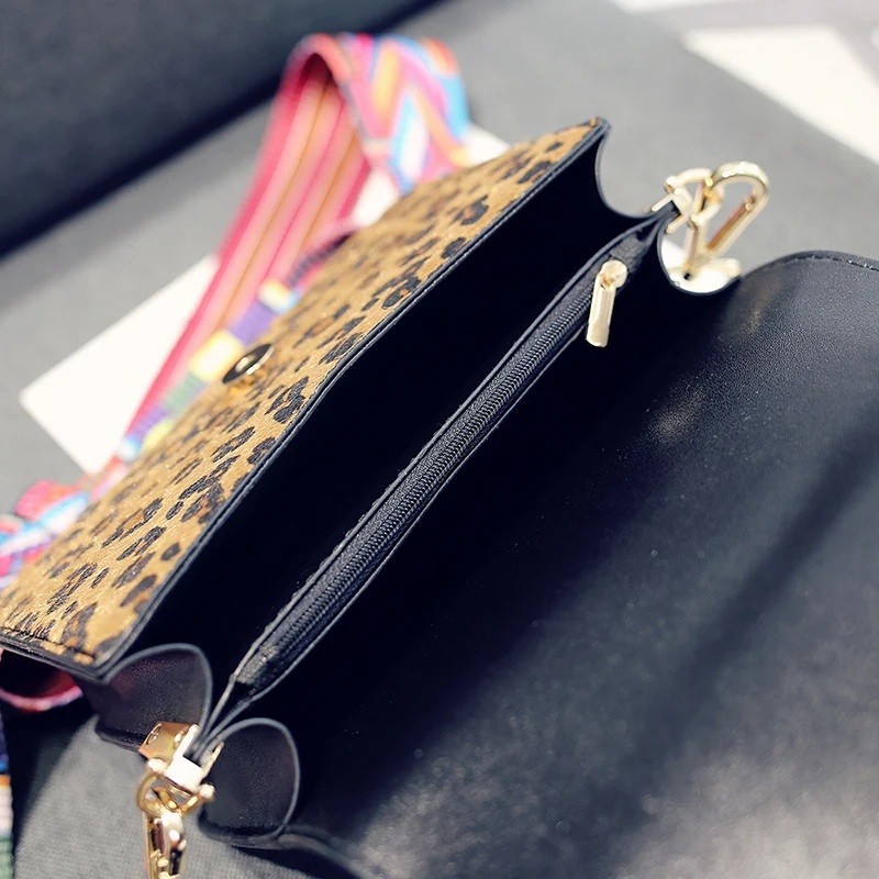 Модные леопардовые женские сумки через плечо с цветным плечевым ремнем высокого