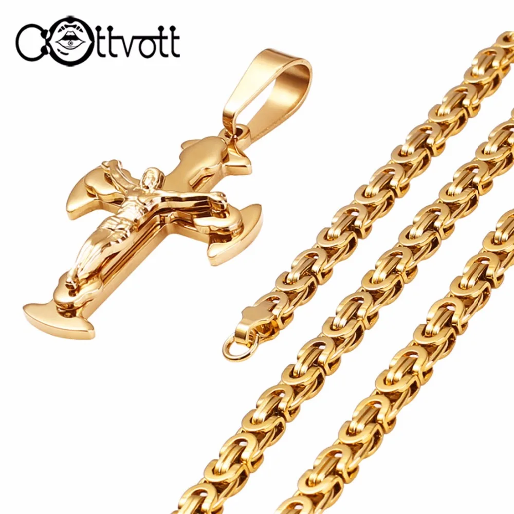 Ожерелье с кулоном Иисуса золотого цвета небольшой крест распятием длинная