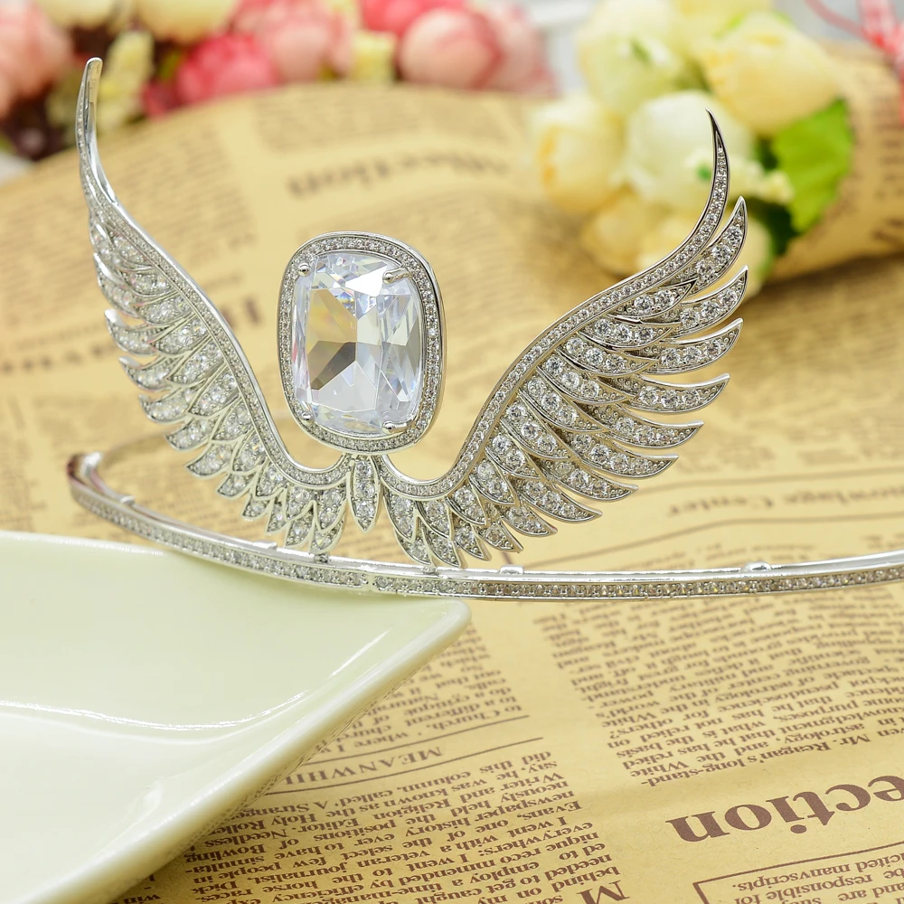 Тиары с фианитом класса ААА свадебные аксессуары для волос ангельскими крыльями