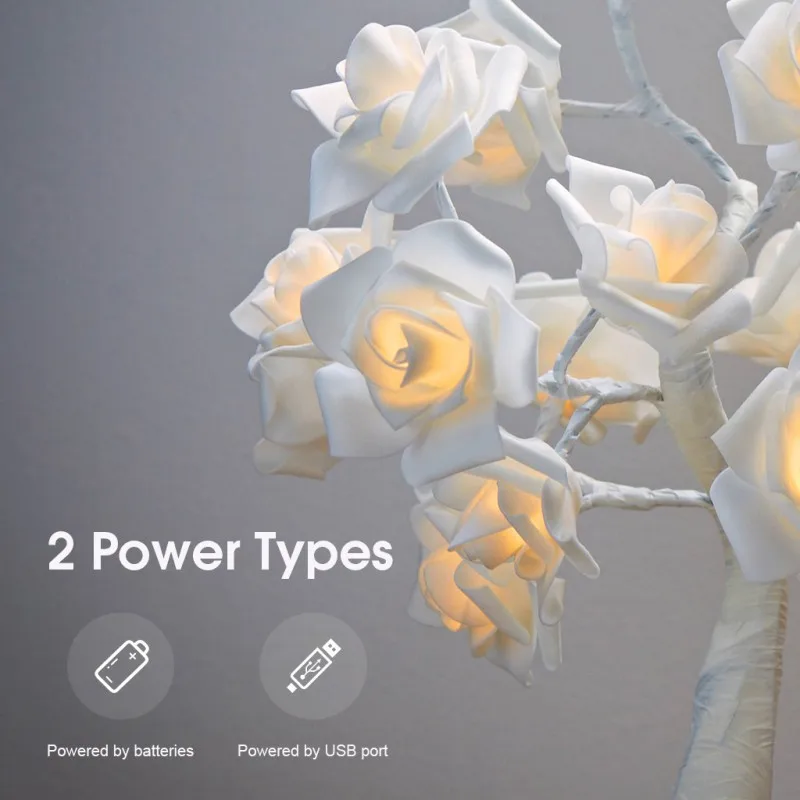 

24 LED Battery USB Power Cotton Ball Rose Tree Night Light Romantic Holiday Party Wedding Home Decoration Desktop Lamp Gift