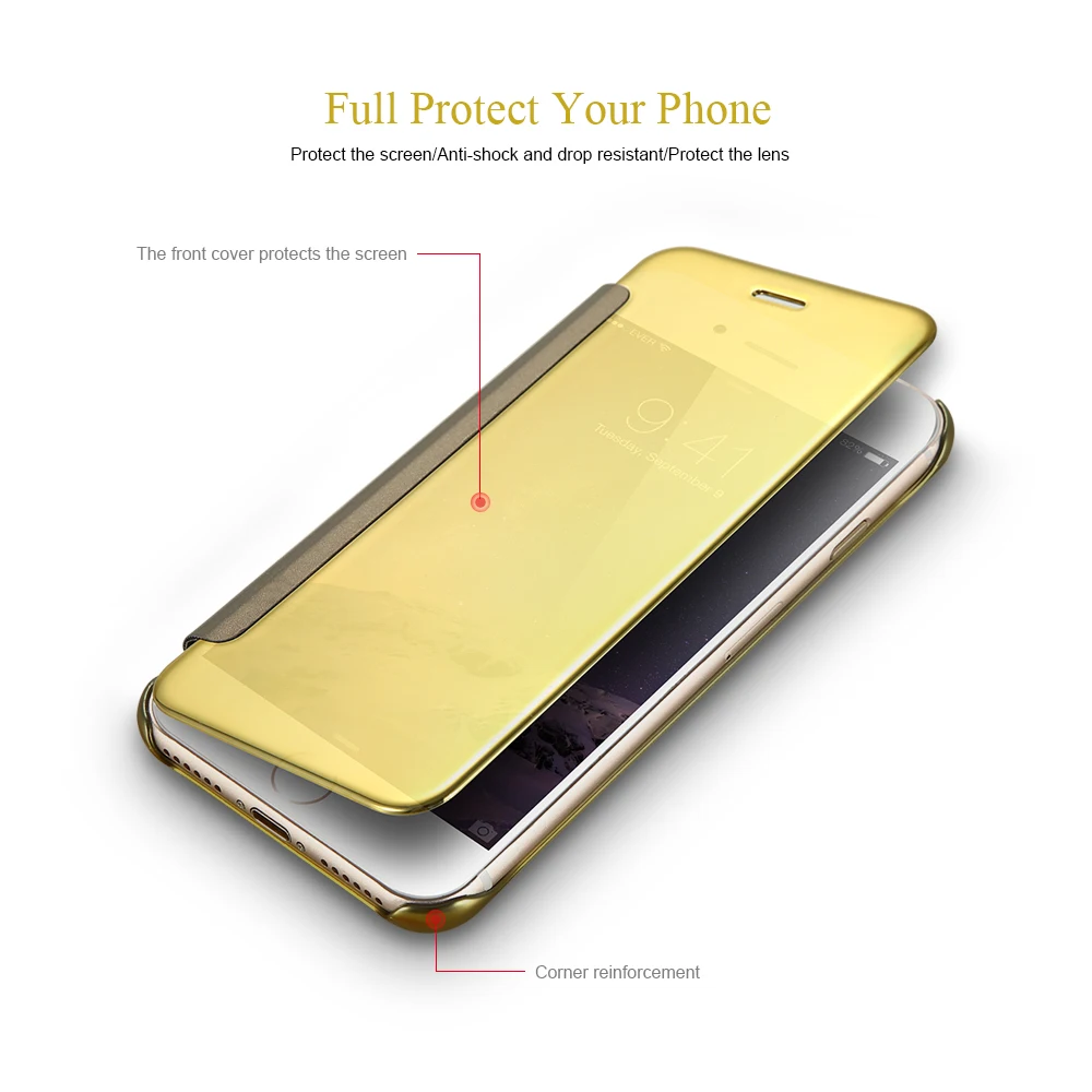 Чехол-книжка KISSCASE Smart Wake Up Mirror для iPhone 7 6 6S Plus роскошные чехлы-книжки с покрытием X 5