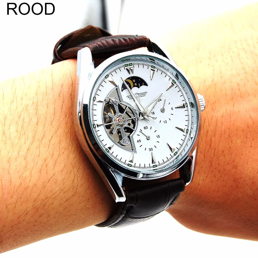 Бизнес Для мужчин S спортивные часы Tourbillon Moon Деловые Водонепроницаемый кожаный