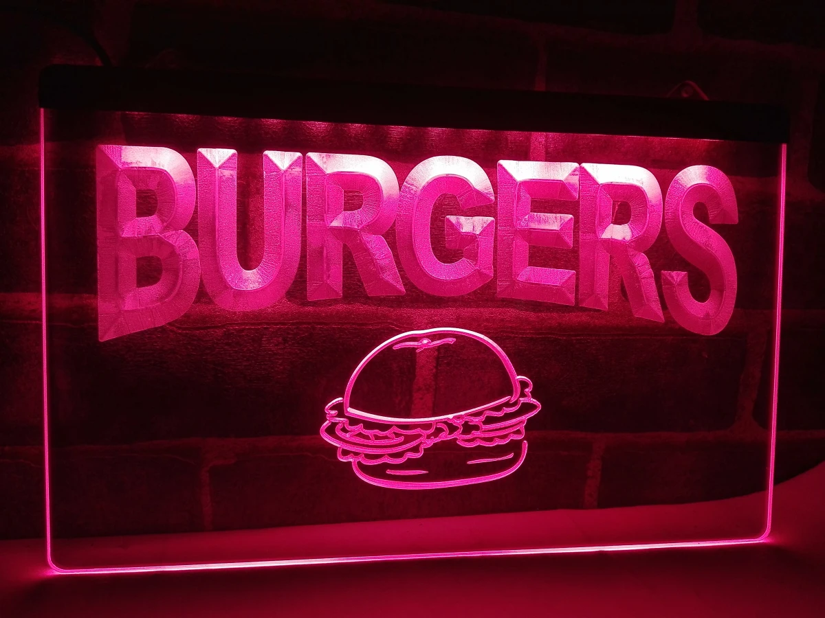LN082b гамбургеров кафе светодиодный неоновый светильник знак|Таблички и знаки| |