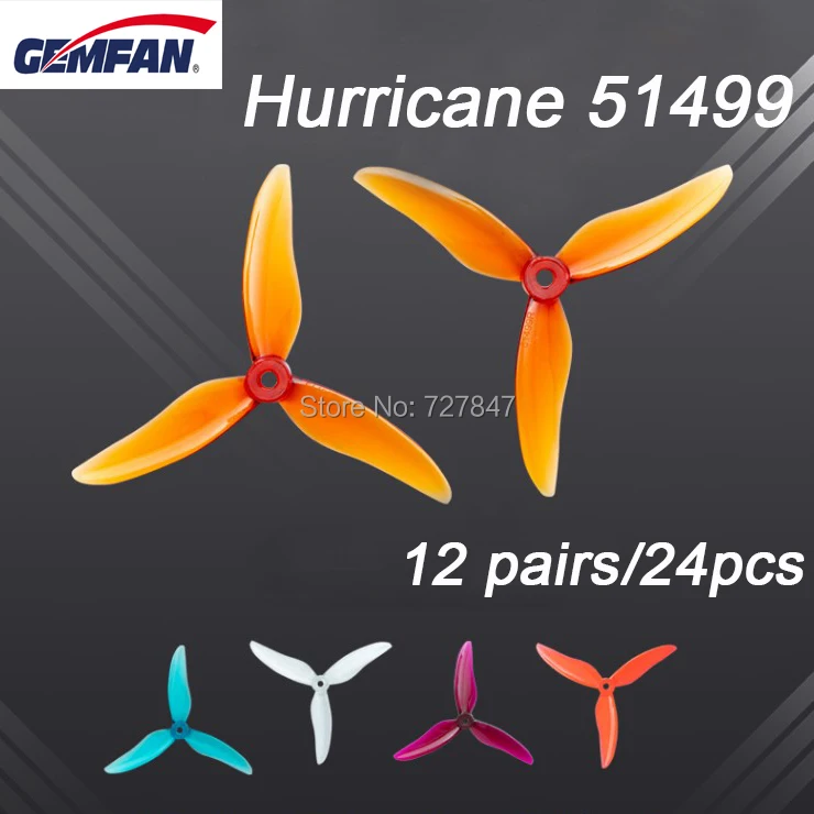 24 шт/12 пар Gemfan Hurricane 51499 тройной лопасти пропеллер реквизит для 2205 ~ 2306 двигатель RC