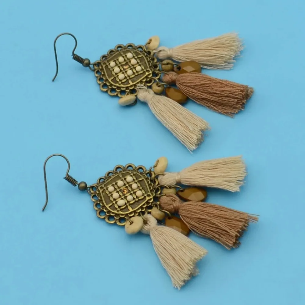 Винтажные кашмирские длинные висячие серьги с кисточками в форме цветка Луны Jhumka