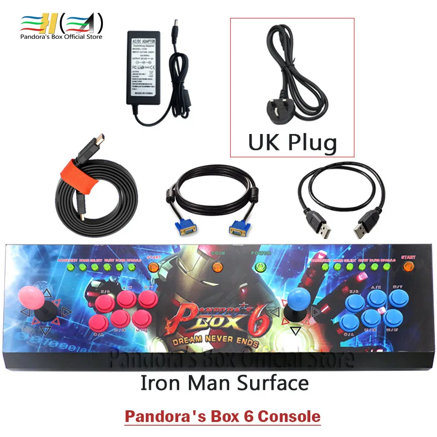 PDB6 Iron Man UK Ящик Пандоры 6 1300 в 1 игровая консоль комплект Аркада 2 игроки могут добавлять 3000 игры HDMI VGA usb джойстик для ПК видео игры ps3 - Цвет: PDB6 Iron Man UK