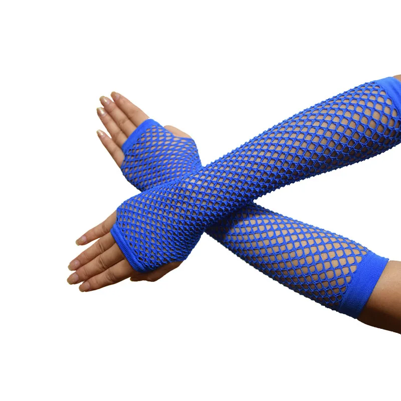 Royal Blue Ensnovo женские 80 s без пальцев в сетку перчатки вечерние поставки для детей взрослых наручные перчатки по локоть - Цвет: Royal Blue