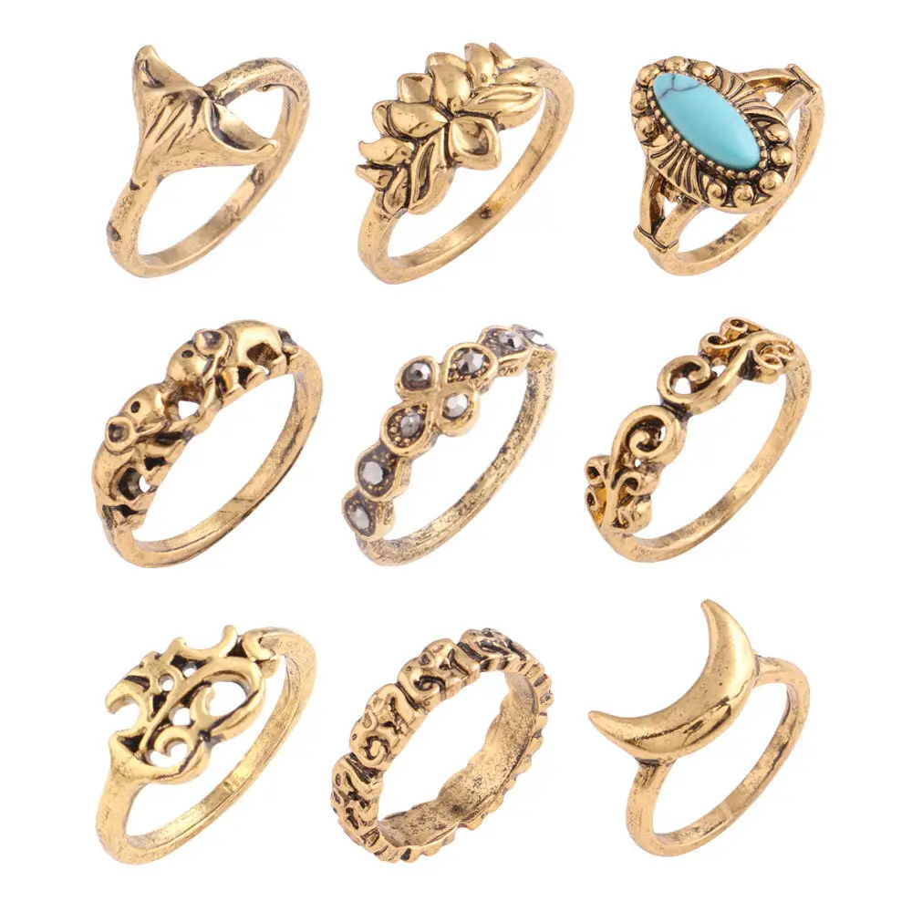 Винтажное богемное пляжное женское кольцо в форме лотоса набор колец этническом