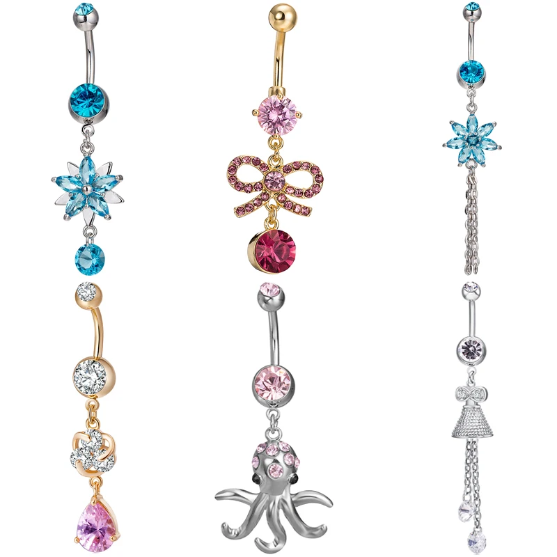2019 пикантные мотаться пупок колец стразы тела JewelryDouble лепестки циркон кристалл