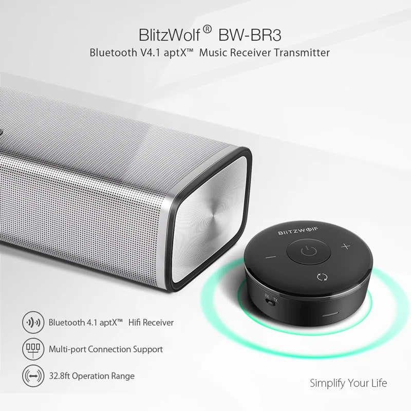 BlitzWolf 2 в 1 беспроводной bluetooth 4,1 приемник передатчик Hi-Fi 3,5 мм Aux приемник аудио стерео музыкальный адаптер для ТВ ПК телефона