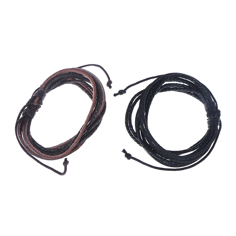 Vintage Male Leather Bracelets Bangles 19cm Black Brown Braided Rope Fashion Wrist Band Bracelet Men Jewelry Gift | Гибкие и жесткие