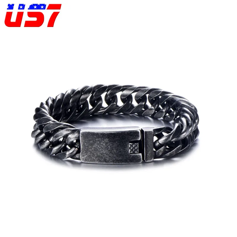 US7 Punk Rock Link Chain Bracelet Stainless Steel Men Biker Bicycle Cool Retro Matte Hand Wrist Bracelets For Jewelry | Украшения и