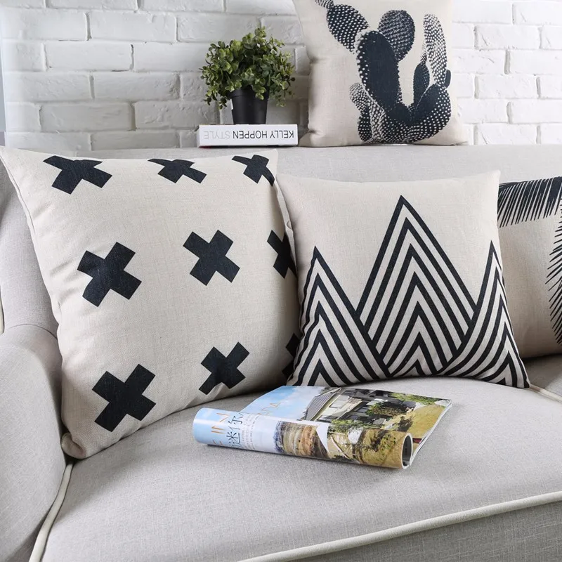 Черно белый декоративный чехол для дивана с геометрическим принтом|cushion covers