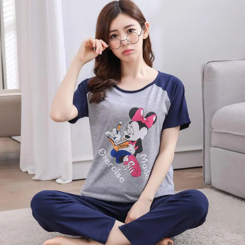 Yfashion/комплект хлопковых пижам для женщин с милым мультяшным принтом и короткими