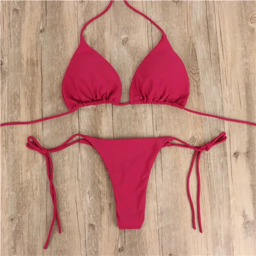 EBYQ1295CN wine red Летний сплошной цвет бикини галстук горячей многоцветная сексуальный купальник дамы Регулируемый купальники пляжная Бразильский бикини-костюм - Цвет: EBYQ1295CN wine red