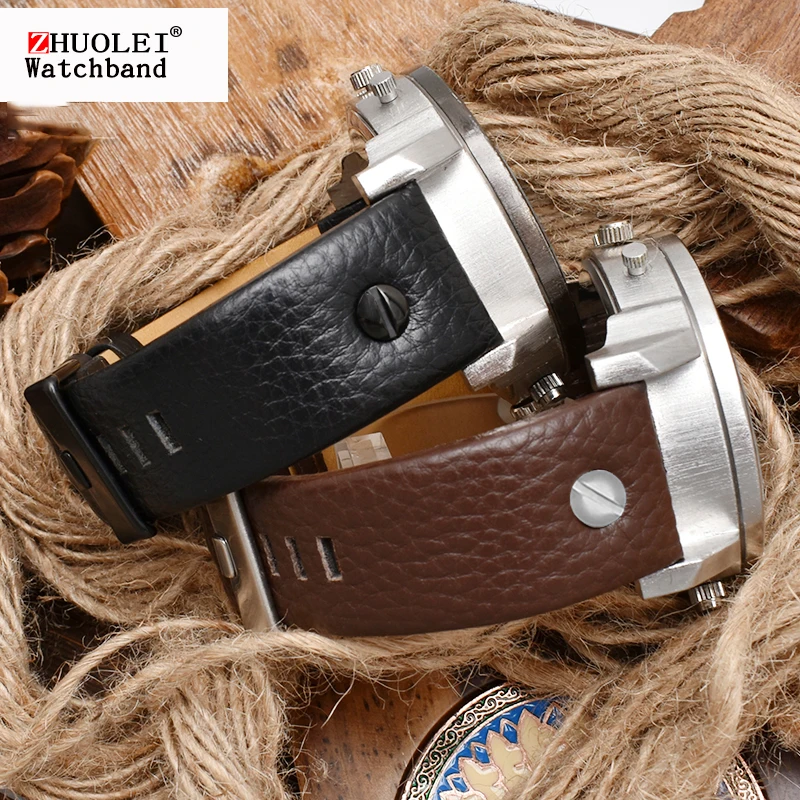 genuine leather watchband for diesel watch belt  DZ7257 1657 4323 7314 7313 7371 straps 22 24 26 27 28 30mm black brown white