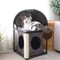 2 levels all in one multi functional cat tree condo furniture cat tower bed climber peek holes scratching post dangling toy