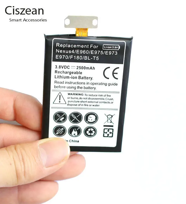 Ciszean 1x2500mAh BL T5 3.8VDC сменный литий ионный аккумулятор для LG Google Nexus4 Nexus 4 Optimus G E960 E970 E973