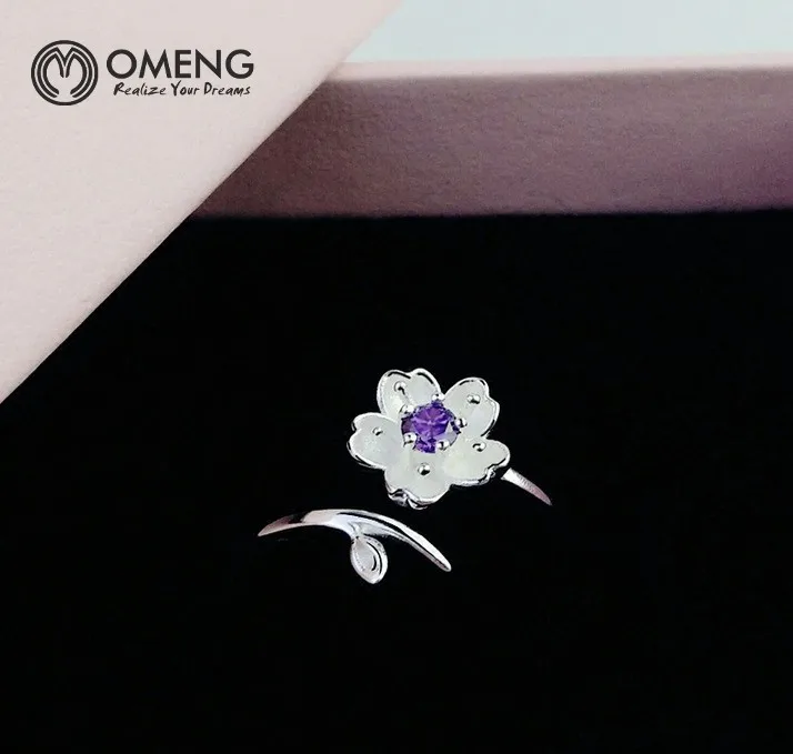 OMENG стерлингового серебра 925 cherry открытое кольцо Японский романтический девушка