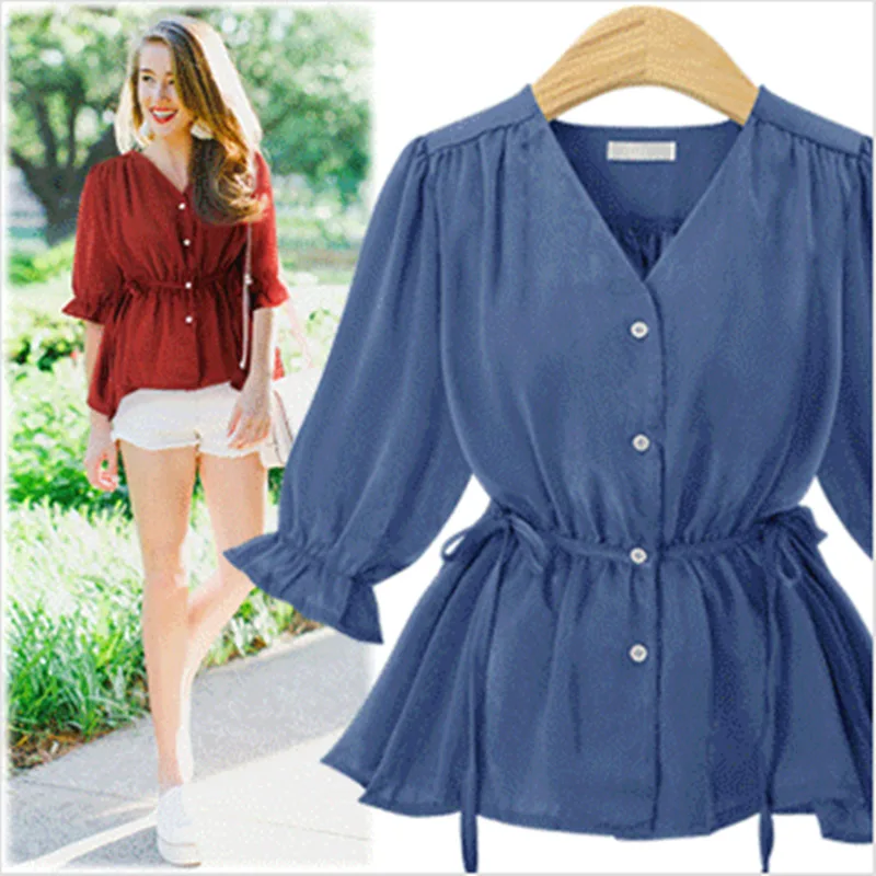 Женские топы и блузки на пуговицах элегантные рубашки с V образным вырезом
