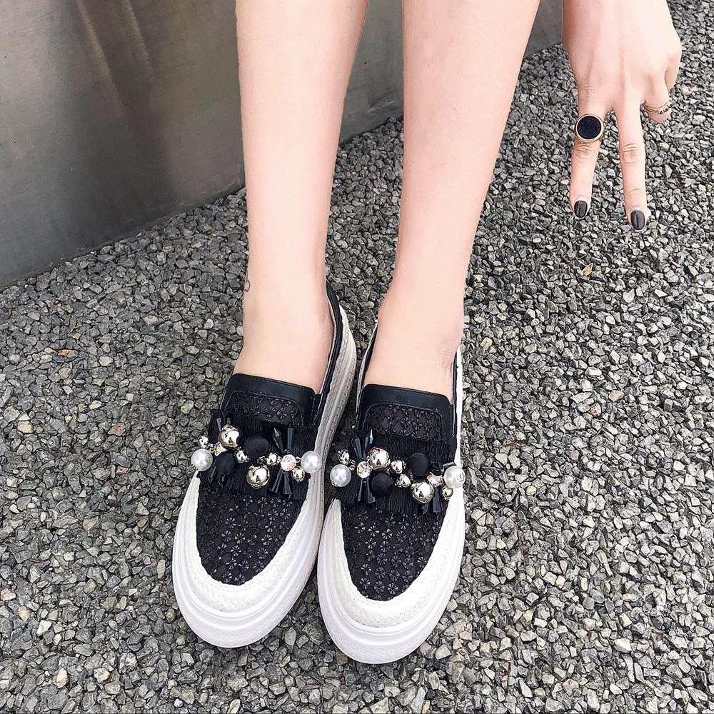 Лоферы женские на плоской платформе сетчатые Роскошные туфли ручной работы