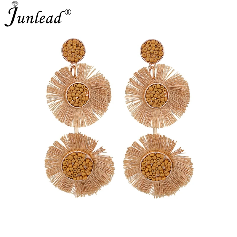 Женские серьги-подвески Junlead Длинные круглые серьги с кисточками и в стиле бохо |