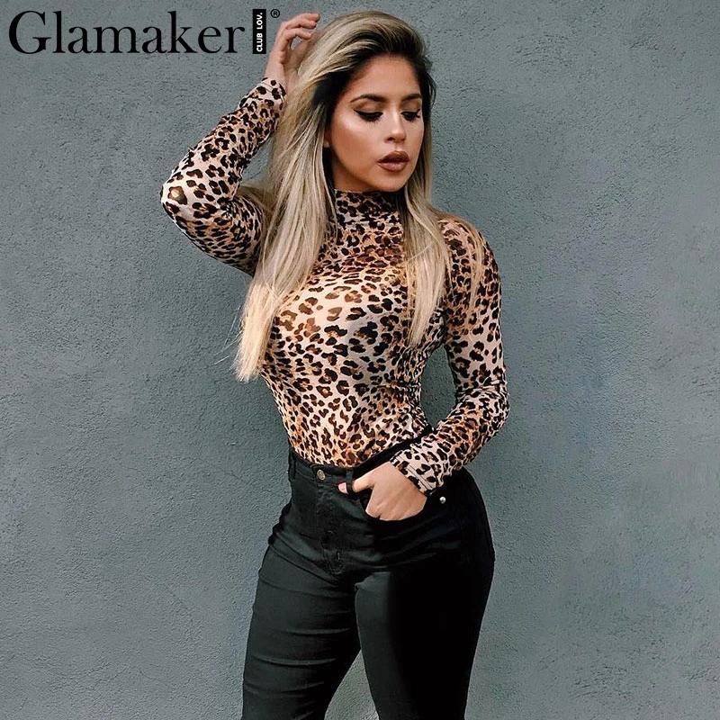 Женское облегающее боди с леопардовым принтом Glamaker повседневный комбинезон на
