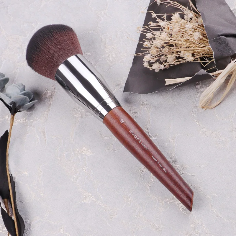 

Professional Natural Wood Big Powder Makeup Brush #126 Straight Wavy Bristle Round Soft Loose And Compact Powder Cosmetic Brush