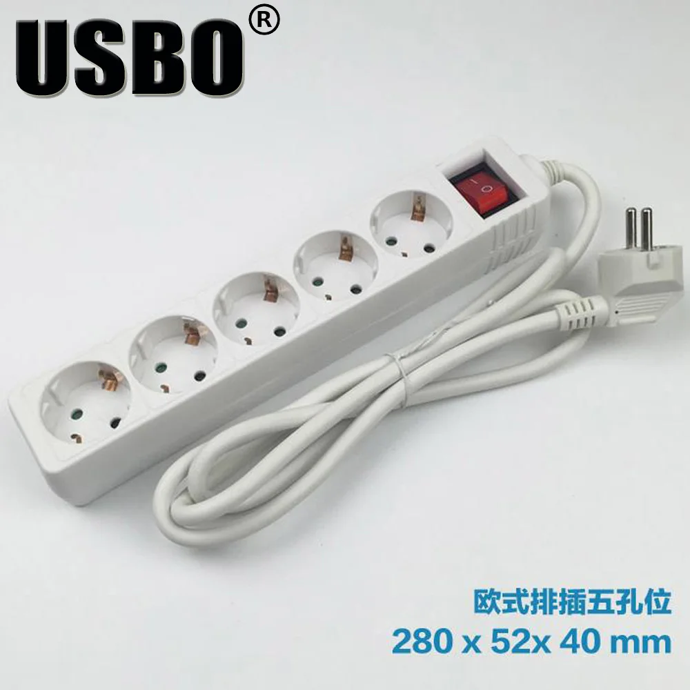 1.5M 5Jack DE Strip Белый 250 В 16A 3 4 5 6jack ЕС адаптер питания розетка полоса немецкая плата электропроводки удлинитель розетка шнур питания конвертер с переключателем - Цвет: 1.5M 5Jack DE Strip