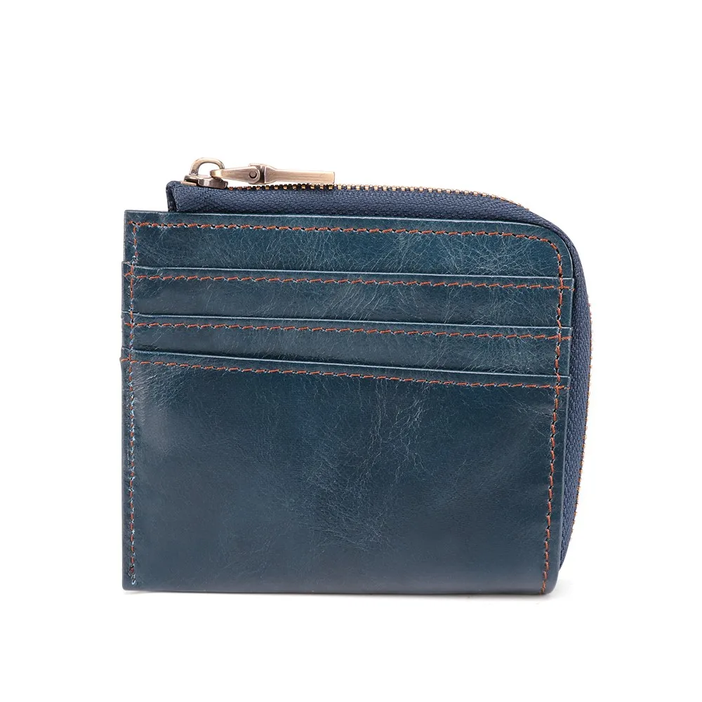 Dark Blue Кошелек из натуральной кожи для женщин и мужчин, rfid-блокировка, короткий, винтажный кошелек на молнии, кошелек с карманом для кредитных карт - Цвет: Dark Blue