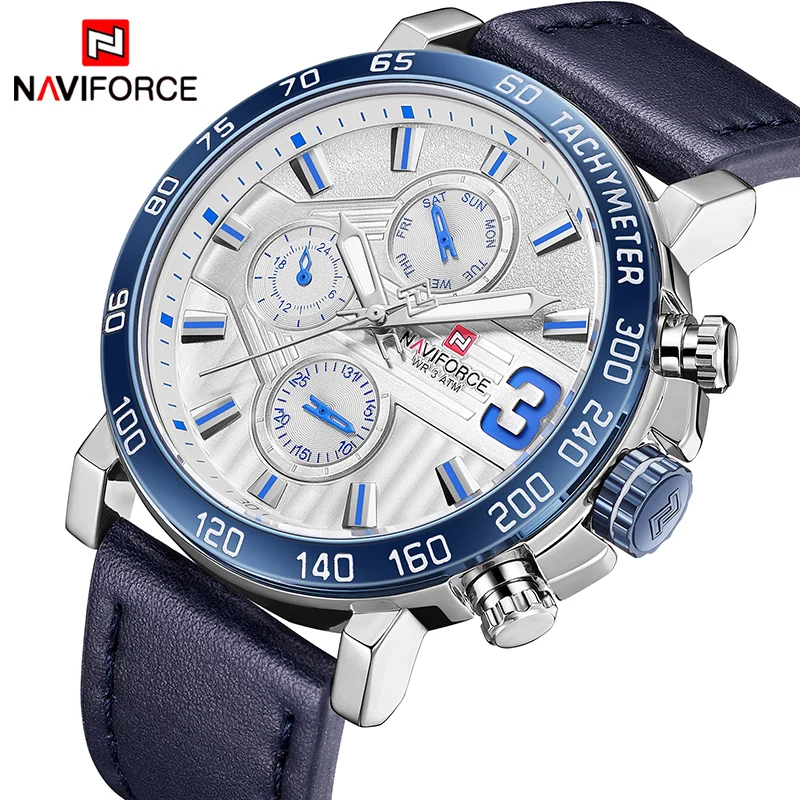 Лучший бренд класса люкс NAVIFORCE часы мужские модные кожаные кварцевые с 6