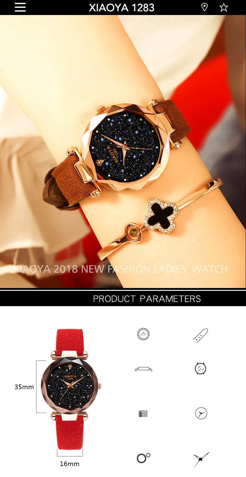 Ladies Watch New Casual Fashion Quartz Watch Starry Sky Multicolor Leather Wristwatch Simple Designer Women Clock Orologio