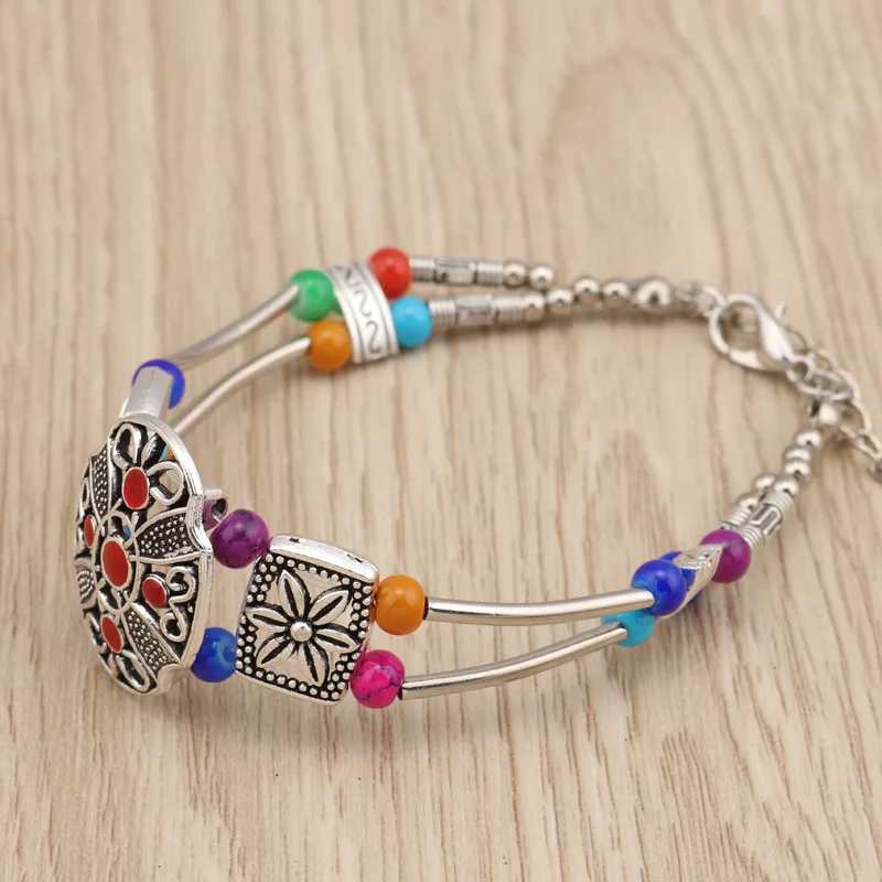 Tenande Boho цыганские бусины из натурального камня цветок браслеты винтажные резные