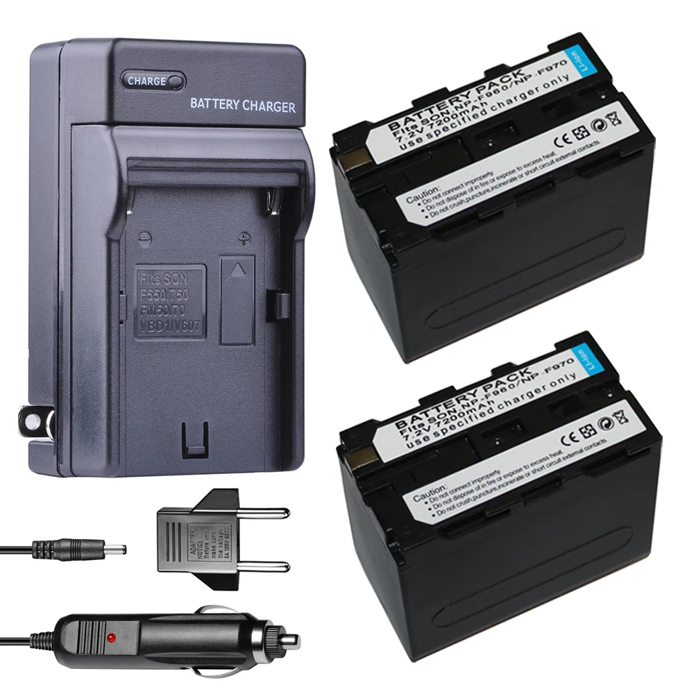 

2x 7200mAh NP-F960 Batteries NP-F970 Battery + bateria DC Car Charger For Sony NP-F550 NP-F770 NP-F750 F960 F970 digital Camera