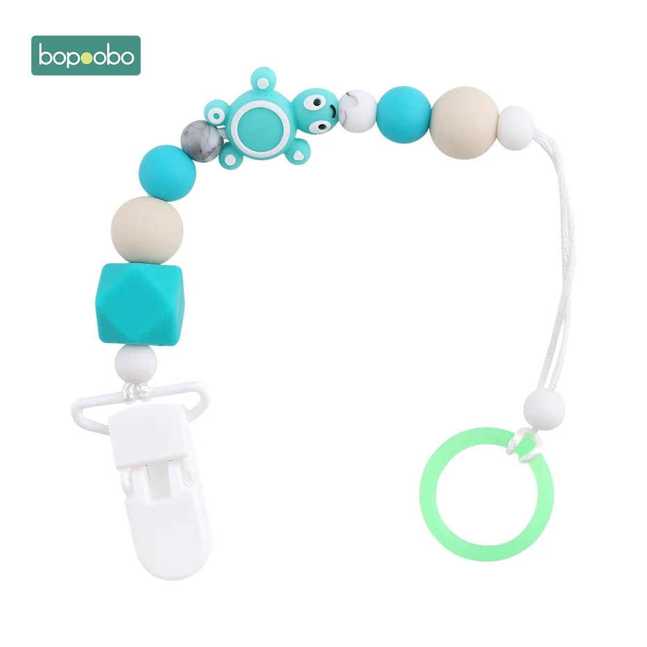 Turquoise Tortoise Bopoobo 1 шт. силиконовая черепаховая Соска с зажимом, нетоксичные детские принадлежности для кормления, сенсорные жевательные Детские Прорезыватели, бисерная Соска с цепочкой - Цвет: Turquoise Tortoise