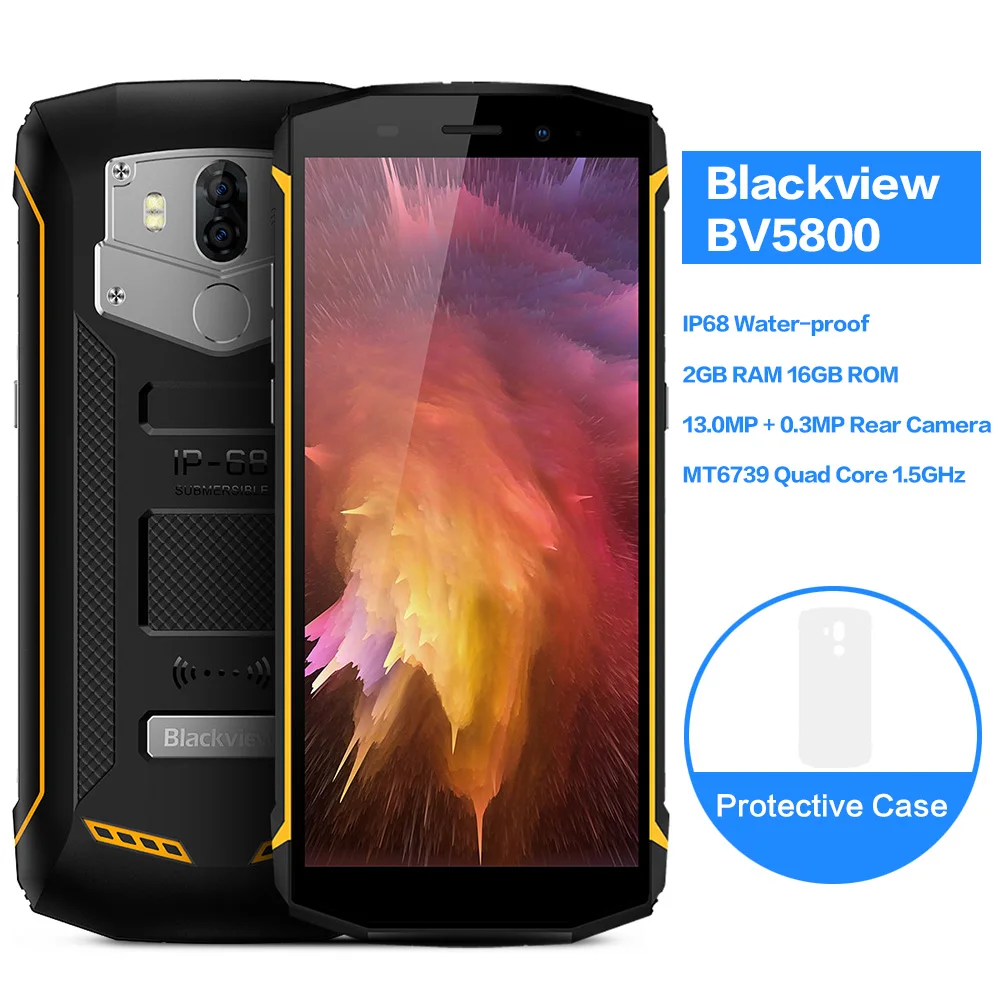 Blackview BV5800 смартфон 5 &quotIP68 HD + полный Экран MT6739 4 ядра 5580 mAh Батарея V/2A Quick Charge 2 GB 16 Гб