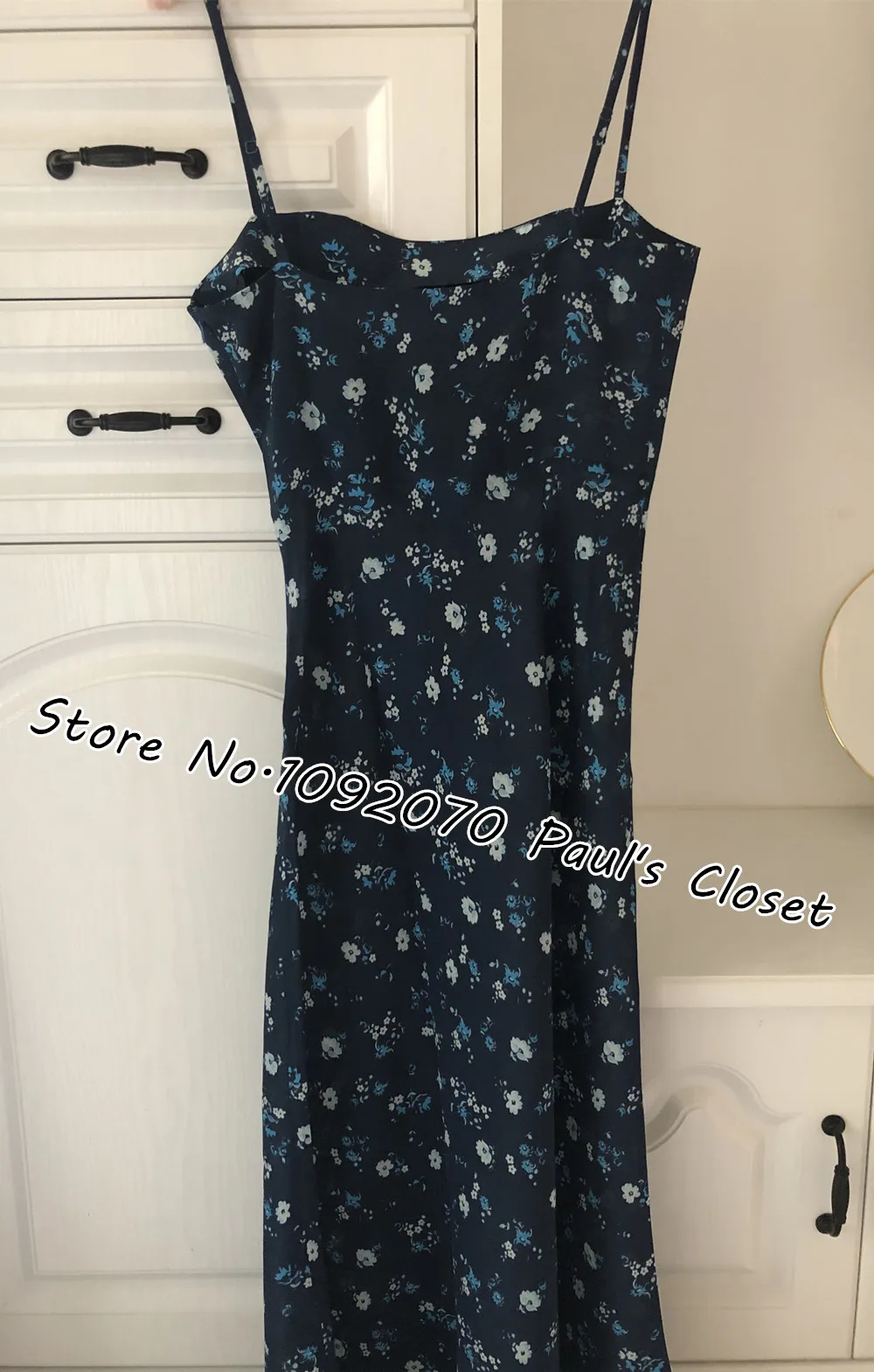 Women The Amelia In Midnight Adjustable Spaghetti Straps Silk Midnight Floral Midi Dress