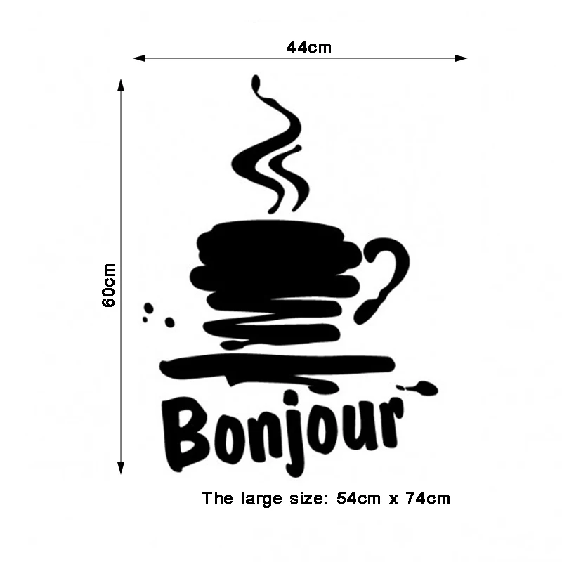 

Stickers Muraux Bonjour Cafe Cup Vinyl Wall Art Decal Cuisine Mural Wallpaper Kitchen Home Decor Living Room Decoration
