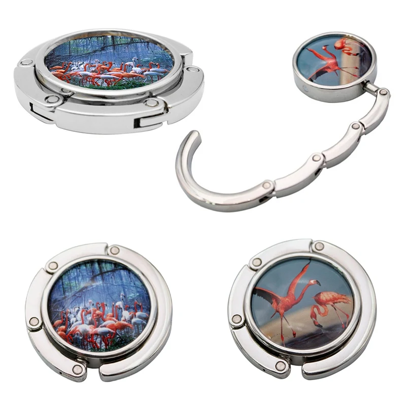 Portable Metal Foldable Desk Bag Purse Hook Bag Hanger Purse Hook Handbag Holder Shell Bag Folding Table Flamingo Hook