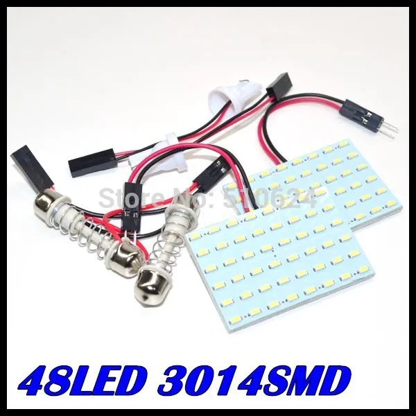 

Free shipping Wholesale White car led panel light 48led 3014smd LEDCar Interior Light T10 Festoon led Dome light Adapter 12V