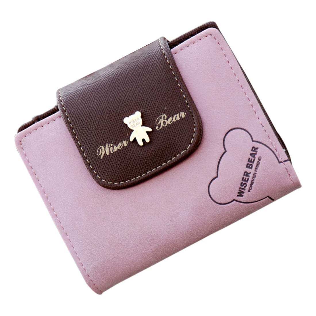 Модный женский кошелек с милым медведем кожаный небольшой застежкой отделением