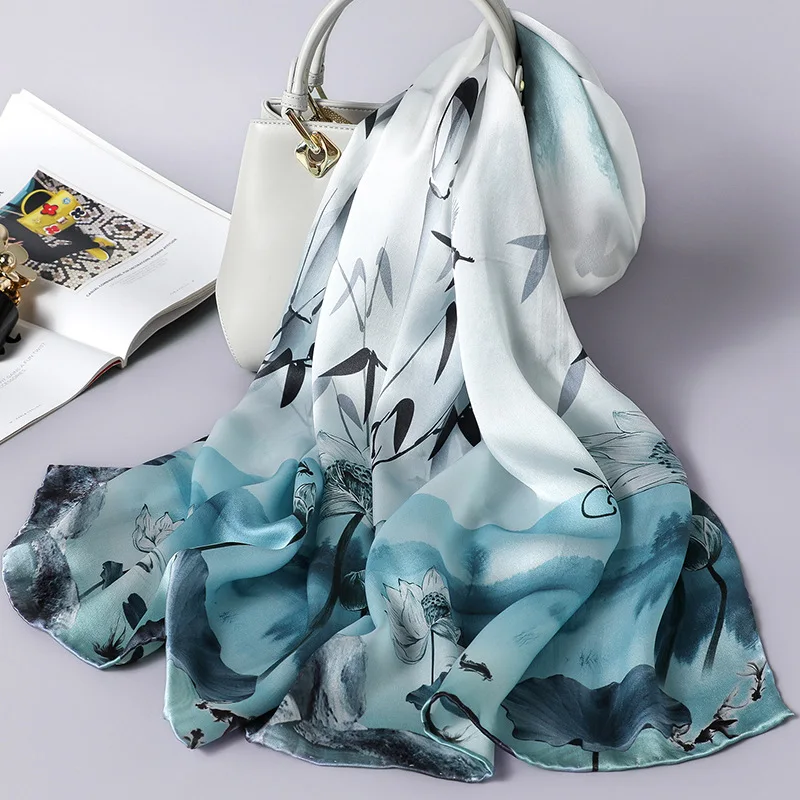 Ханчжоу 100% чистый Шелковый шарф для женщин с цифровой печатью Цветочный Мягкий